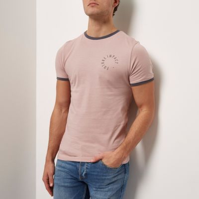 Pink muscle fit logo T-shirt
